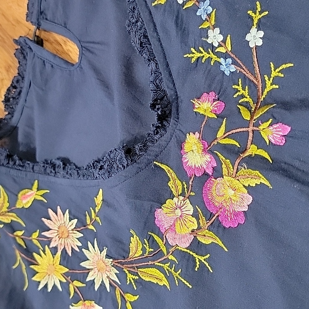 Sundance Floral Embroidered Navy Top - Picture 11 of 16